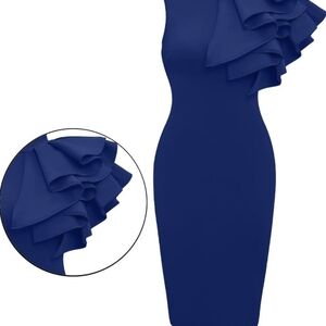 One-Shoulder Ruffle Sheath Dress in Royal Blue